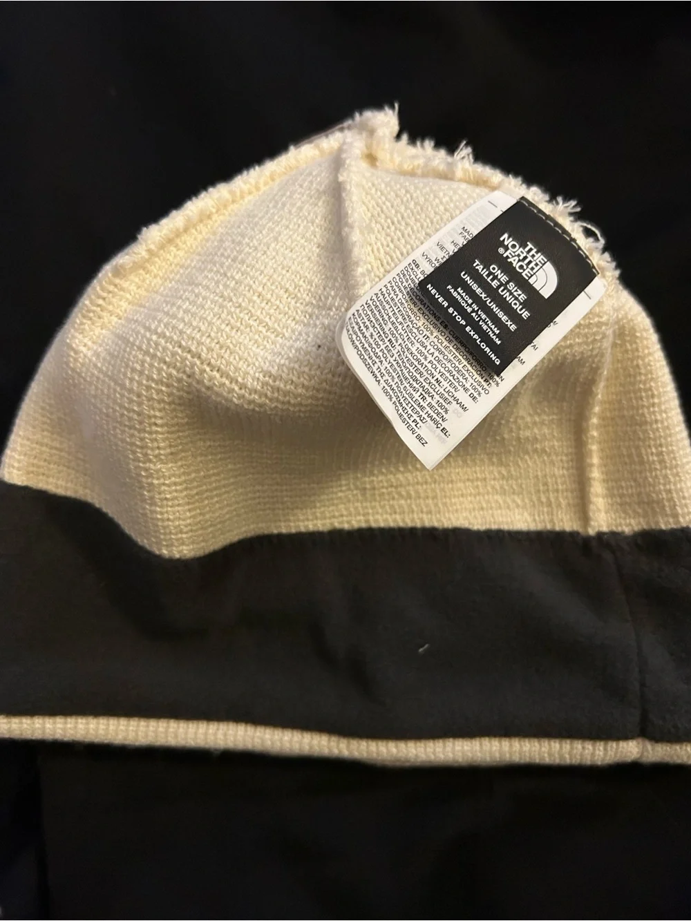 The North Face LIDO Cream Knit Beanie with Black Logo